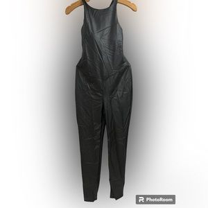 Forever 21 black active faux leather jumpsuit
